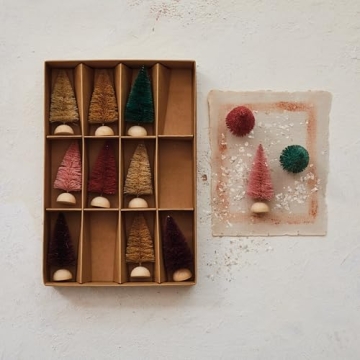 Vibrant Colorful Sisal Bottle Brush Tree Set of 12