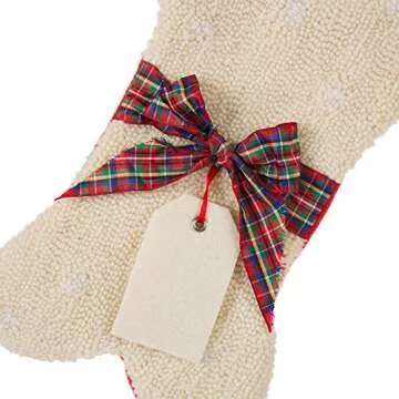 Glitzhome 12.5" L Bone Shaped Christmas Stocking Hooked Xmas Stocking for Christmas Decorations and Party Accessory