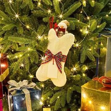 Glitzhome 12.5" L Bone Shaped Christmas Stocking Hooked Xmas Stocking for Christmas Decorations and Party Accessory
