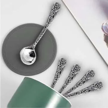 2" Sterling Silver Floral Daisy Salt Spoon or Mustard Spoon, Polished Round Bowl, Flower Design Handle