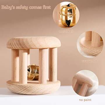 Promise Babe Infant Gym Organic Wooden Rattle Wooden Bells Rattles Nursing Shower Gifts Waldorf Toys