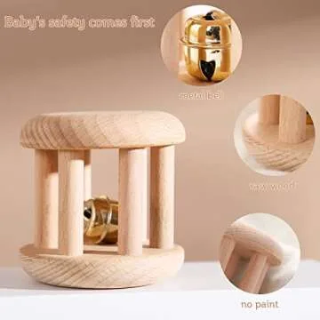 Promise Babe Infant Gym Organic Wooden Rattle Wooden Bells Rattles Nursing Shower Gifts Waldorf Toys