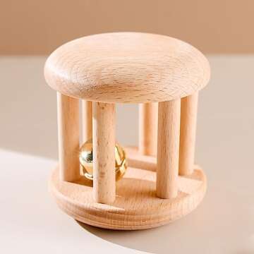 Promise Babe Infant Gym Organic Wooden Rattle Wooden Bells Rattles Nursing Shower Gifts Waldorf Toys