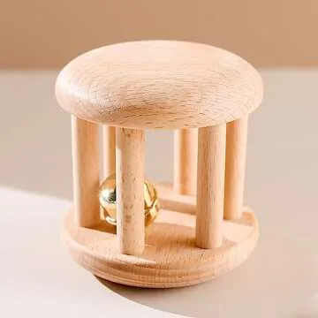 Promise Babe Infant Gym Organic Wooden Rattle Wooden Bells Rattles Nursing Shower Gifts Waldorf Toys