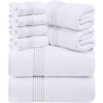 Utopia Towels 8-Piece Premium Towel Set, 2 Bath Towels, 2 Hand Towels, and 4 Wash Cloths, 100% Ring Spun Cotton Highly Absorbent Towels for Bathroom, Sports, and Hotel (White)
