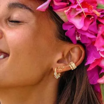 MYEARS Women Gold Huggie Hoop Tassel Earrings - Cubic Zirconia Dangle 14K Gold Plated Everyday Jewel...