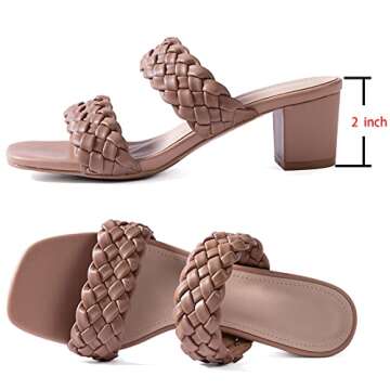 N.N.G Women Heels Sandals Nude Size 7 Low Heel Braided Dressy Block Chunky Summer Casual Leather Com...