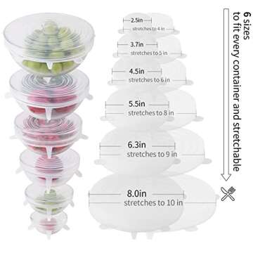 12pcs Reusable Silicone Stretch Lids, Silicone Bowl Covers, 6 Different Sizes Silicone Lids For Food Container Storage, Freezer & Microwave (Transparent & Pink)