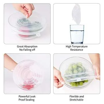 12pcs Reusable Silicone Stretch Lids, Silicone Bowl Covers, 6 Different Sizes Silicone Lids For Food Container Storage, Freezer & Microwave (Transparent & Pink)