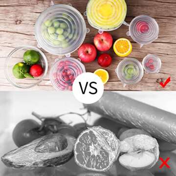 12pcs Reusable Silicone Stretch Lids, Silicone Bowl Covers, 6 Different Sizes Silicone Lids For Food Container Storage, Freezer & Microwave (Transparent & Pink)