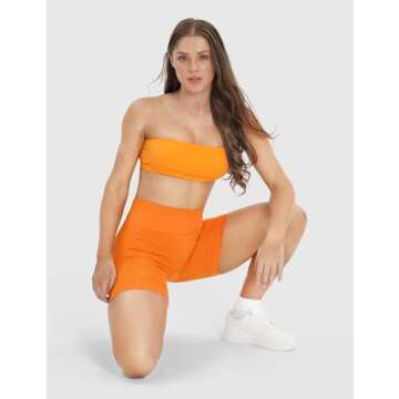 NEWVISISTER NVS Workout Shorts Women Amplify Contour Seamless Scrunch Butt Gym Shorts High Waisted Yoga Athletic Booty Bike Shorts, Orange, X-Large