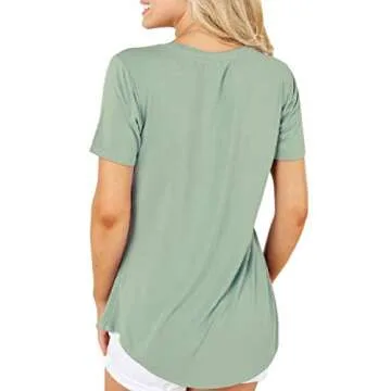 TASAMO Women's Casual V Neck Slub Texture Short Sleeve Tee