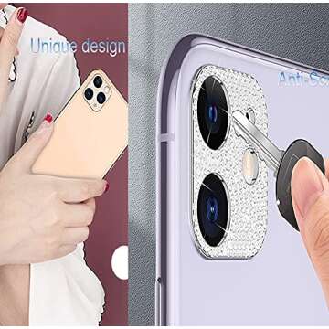LNtech [2 Pack] Bling Crystal Camera Lens Protector Glitter Diamond Rear Camera Cover 3D Bling Diamond Lens Cover Compatible with iPhone 14 Pro/14 Pro Max/15 Pro/15 Pro Max-Silver