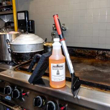 3pcs Combo Griddle Cleaning Kit, Premium Scraper & Heavy Duty Scrubber Pad with Hi-Temp Grill Liquid Cleaner for Flat Top Grills & Blackstone Griddle Accesories for BBQ Cleaning Kit by FryOilSaver Co.