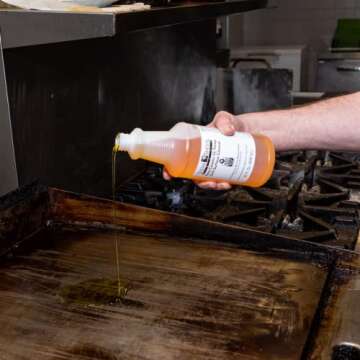 3pcs Combo Griddle Cleaning Kit, Premium Scraper & Heavy Duty Scrubber Pad with Hi-Temp Grill Liquid Cleaner for Flat Top Grills & Blackstone Griddle Accesories for BBQ Cleaning Kit by FryOilSaver Co.