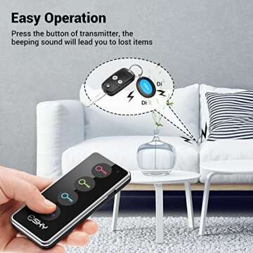 Esky Key Finder, 85dB Item Trackers with 131ft Range Remote Tags with Sound, Wireless Wallet Finders Locator for Finding Key Wallet Passport Pet Phone 4 Receivers & Flashlight