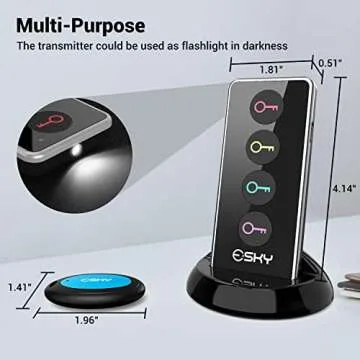 Esky Key Finder, 85dB Item Trackers with 131ft Range Remote Tags with Sound, Wireless Wallet Finders Locator for Finding Key Wallet Passport Pet Phone 4 Receivers & Flashlight
