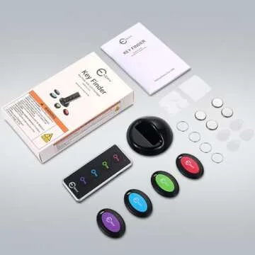 Esky Key Finder, 85dB Item Trackers with 131ft Range Remote Tags with Sound, Wireless Wallet Finders Locator for Finding Key Wallet Passport Pet Phone 4 Receivers & Flashlight