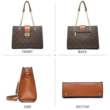 Dasein Women Fashion Tote Bags Handbag Purse Chain Shoulder Bag Top Handle Bag Hobo With Matching Clutch (Monogrammed Coffee 1)