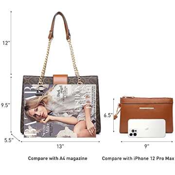 Dasein Women Fashion Tote Bags Handbag Purse Chain Shoulder Bag Top Handle Bag Hobo With Matching Clutch (Monogrammed Coffee 1)