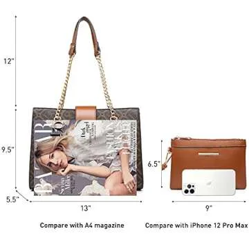 Dasein Women Fashion Tote Bags Handbag Purse Chain Shoulder Bag Top Handle Bag Hobo With Matching Clutch (Monogrammed Coffee 1)