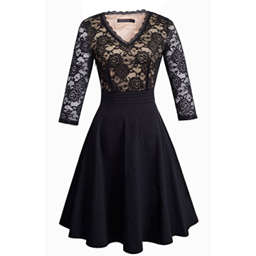 Chic V-Neck Lace Patchwork Flare Party Dress for Women