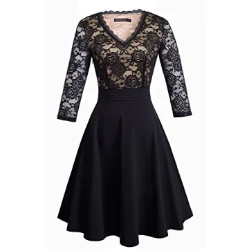 Chic V-Neck Lace Patchwork Flare Party Dress for Women