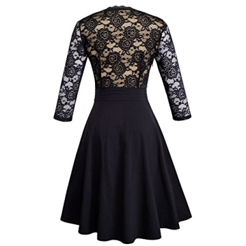 Chic V-Neck Lace Patchwork Flare Party Dress for Women