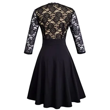 Chic V-Neck Lace Patchwork Flare Party Dress for Women