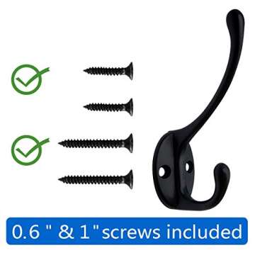 IBosins 10 Pack Heavy Duty Dual Coat Hooks Wall Mounted with 40 Screws Retro Double Hooks Utility Bl...