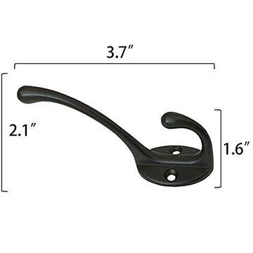 IBosins 10 Pack Heavy Duty Dual Coat Hooks Wall Mounted with 40 Screws Retro Double Hooks Utility Black No Rust Hooks for Coat, Scarf, Bag, Towel, Key, Cap, Cup, Hat (Black)