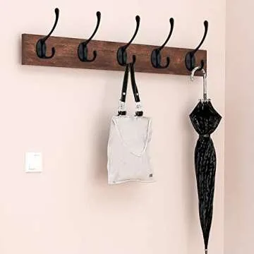 IBosins 10 Pack Heavy Duty Dual Coat Hooks Wall Mounted with 40 Screws Retro Double Hooks Utility Black No Rust Hooks for Coat, Scarf, Bag, Towel, Key, Cap, Cup, Hat (Black)