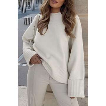 EFAN Oversized Sweaters Womens Fall Fashion Trendy Knit Chunky Cashmere Maternity Crewneck Fuzzy Warm Lightweight White M