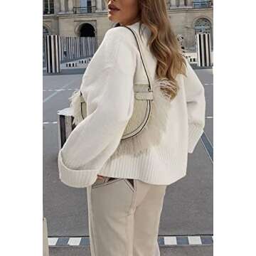 EFAN Oversized Sweaters Womens Fall Fashion Trendy Knit Chunky Cashmere Maternity Crewneck Fuzzy Warm Lightweight White M