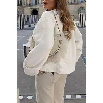 EFAN Oversized Sweaters Womens Fall Fashion Trendy Knit Chunky Cashmere Maternity Crewneck Fuzzy Warm Lightweight White M