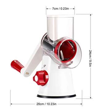 Ourokhome Rotary Cheese Grater Hand Crank, Kitchen Shredder Speed Mandolin Slicer Nuts Grinder with Handle and Drum Blades for Cheese, Vegetable, Chocolate, Potato, Carrot, 3 Blades, White Red