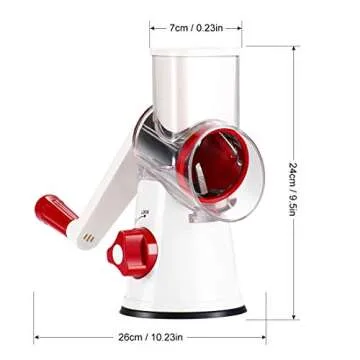 Ourokhome Rotary Cheese Grater Hand Crank, Kitchen Shredder Speed Mandolin Slicer Nuts Grinder with Handle and Drum Blades for Cheese, Vegetable, Chocolate, Potato, Carrot, 3 Blades, White Red