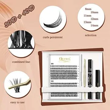 QUEWEL Lash Clusters Kit, 240 Pcs Lash Clusters 30D+40D DIY Lash Extensions Kit with Applicator Tool, Bond and Seal Super Hold, Glue Remover Easy to Apply at Home(30D+40D D MIX8-14)