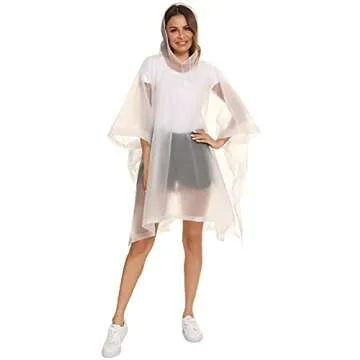 HOOMBOOM Unisex Rain Ponchos 2 Packs for Adults Waterproof Emergency Rain Coat White
