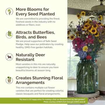 Eden Brothers Burst of Bloom Wildflower Mixed Seeds for Planting, 1 lb, 480,000+ Seeds with Cosmos, Black Eyed Susan | Attracts Pollinators, Plant in Spring or Fall, Zones 3, 4, 5, 6, 7, 8, 9, 10
