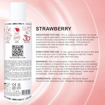 Turn On Strawberry Flavored Water-Based Personal Lubricant | Condom Safe Sugar-Free Premium Lube for...