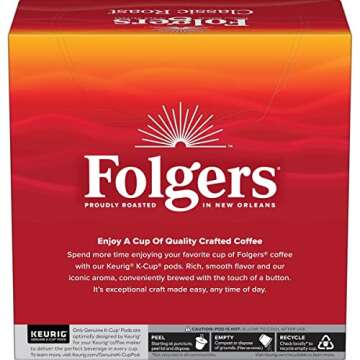 Folgers Classic Roast Coffee, Medium Roast, K Cup Pods for Keurig Coffee Makers, 32Count