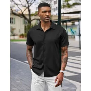 COOFANDY Mens Casual Wrinkle Free Shirts Short Sleeve Button Down Summer Stretch Dress Shirt