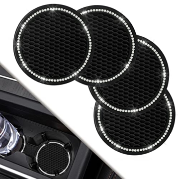 4 Pack Universal Bling Car Coasters - COCASES Silicone Rhinestone Cup Holder Accessories