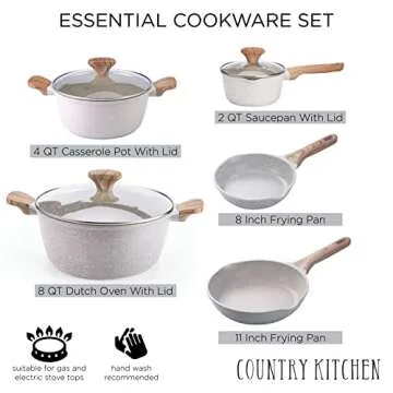Country Kitchen Non-Stick Cast Aluminum Cookware Set - Durable Kitchen Cookware for Everyday Cooking...