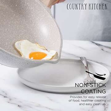 Country Kitchen Non-Stick Cast Aluminum Cookware Set - Durable Kitchen Cookware for Everyday Cooking, Speckled Cream, 8 Pc.