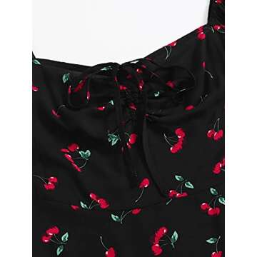 Floerns Women's Summer Drawstring Sweetheart Neck Puff Sleeve A Line Short Dress