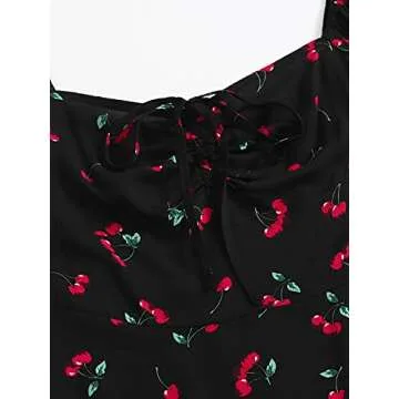 Floerns Women's Summer Drawstring Sweetheart Neck Puff Sleeve A Line Short Dress