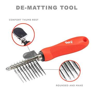 Benz Dog Grooming Tools Kit – Slicker Brush, Dematting Rake Tool & Metal Dog Comb, Pet Grooming Kit, Professional Dog Groom Supplies