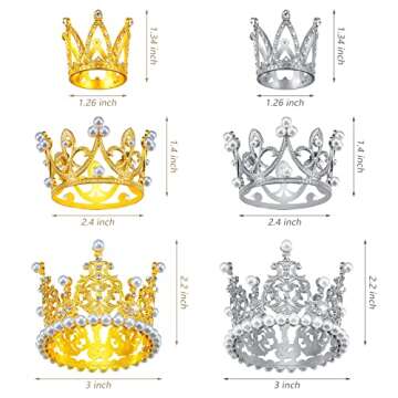 6 Pcs Crown Cake Toppers - Elegant Party Decorations for Weddings and Birthdays